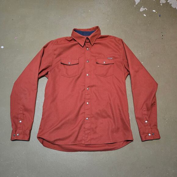 FlyLow‎ Handlebar Flannel Long Sleeve Rust Red Button Snap Shirt Size Large - Picture 1 of 4
